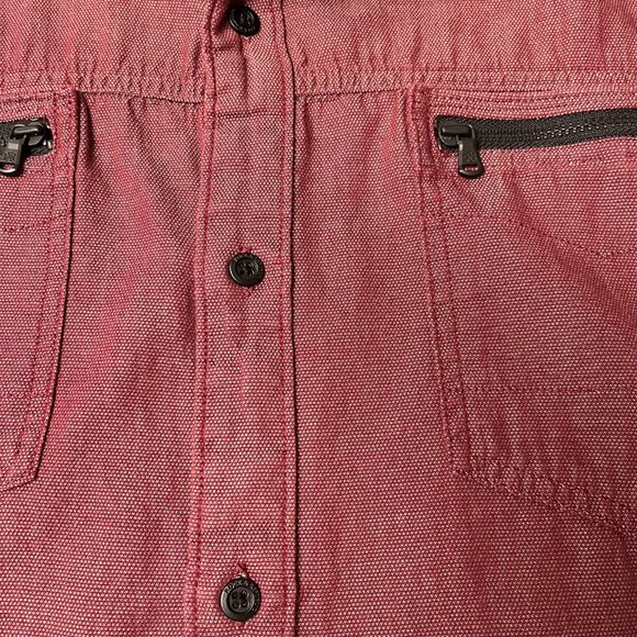 Rock & Republic Burgundy Button Up Long Sleeve Chambray Shirt Zip Pockets Size L - Picture 11 of 12